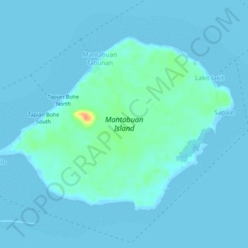 Mapa topográfico Mantabuan Island, altitude, relevo