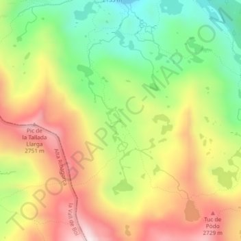 Mapa topográfico Estanhets deth Pòrt, altitude, relevo