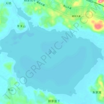 Mapa topográfico 草海, altitude, relevo