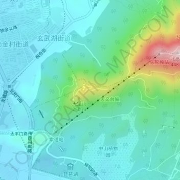 Mapa topográfico 中国科学院紫金山天文台, altitude, relevo