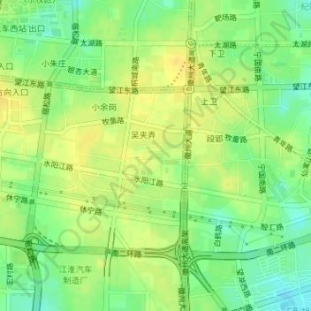 Mapa topográfico 中心花园, altitude, relevo