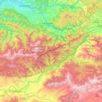 Mapa topográfico ბორჯომ-ხარაგაულის ეროვნული პარკი, altitude, relevo