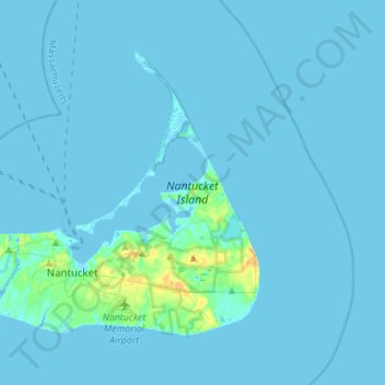 Mapa topográfico Nantucket Island, altitude, relevo