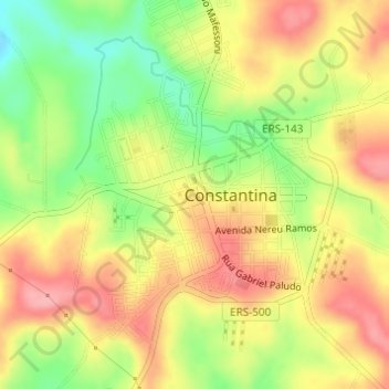 Mapa topográfico Praça Constantina, altitude, relevo