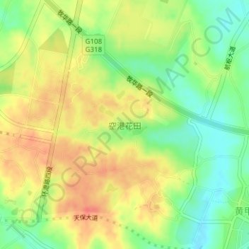 Mapa topográfico 空港花田, altitude, relevo