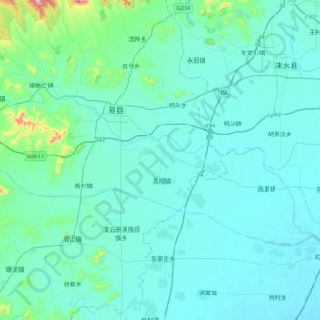 Mapa topográfico 北易水, altitude, relevo