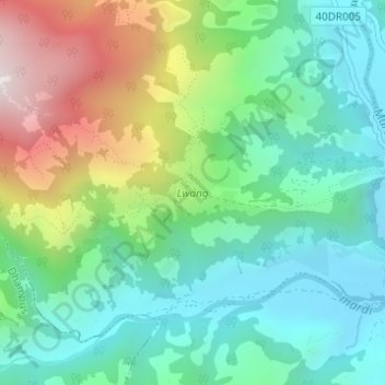 Mapa topográfico Lwang, altitude, relevo