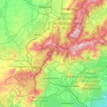 Mapa topográfico Sierra de Guadarrama, altitude, relevo