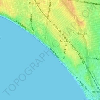 Mapa topográfico Parkdale Beach, altitude, relevo