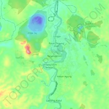 Mapa topográfico Tanjung Enim, altitude, relevo