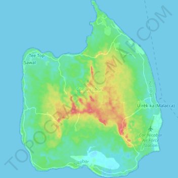 Mapa topográfico Car Nicobar Island, altitude, relevo