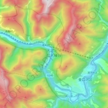 Mapa topográfico 大渡河金口大峡谷, altitude, relevo