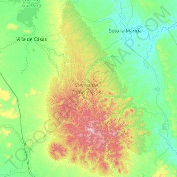 Mapa topográfico Sierra de Tamaulipas, altitude, relevo