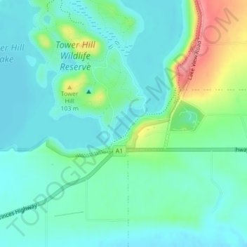 Mapa topográfico Tower Hill Lake, altitude, relevo