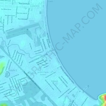 Mapa topográfico Praça da Baleia, altitude, relevo