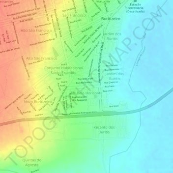 Mapa topográfico Praça do Bairro Belo Horizonte, altitude, relevo
