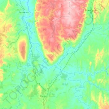 Mapa topográfico Rio das Velhas, altitude, relevo