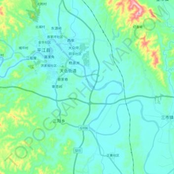 Mapa topográfico 汨罗江, altitude, relevo