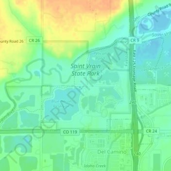 Mapa topográfico Saint Vrain State Park, altitude, relevo