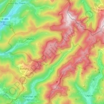 Mapa topográfico Réserve naturelle des Ballons Comtois, altitude, relevo