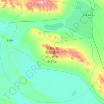 Mapa topográfico 冷湖天文观测基地核心暗夜保护区, altitude, relevo