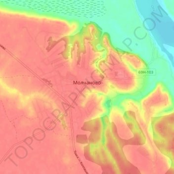 Mapa topográfico Молчаново, altitude, relevo