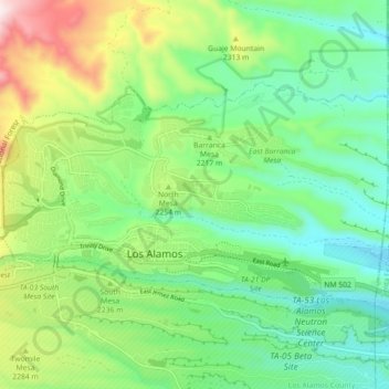 Mapa topográfico Los Alamos, altitude, relevo