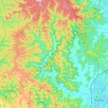 Mapa topográfico Wyong River, altitude, relevo