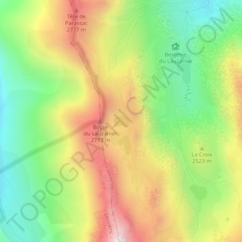 Mapa topográfico Lacs des Hommes, altitude, relevo