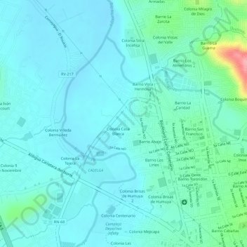 Mapa topográfico Parque Casa Blanca, altitude, relevo