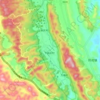 Mapa topográfico 万峰林景区, altitude, relevo