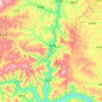 Mapa topográfico 西汉水, altitude, relevo