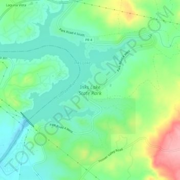 Mapa topográfico Inks Lake State Park, altitude, relevo