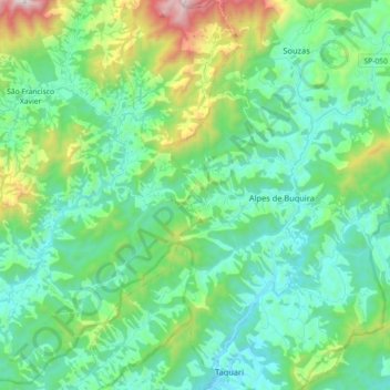 Mapa topográfico Serra do Roncador, altitude, relevo