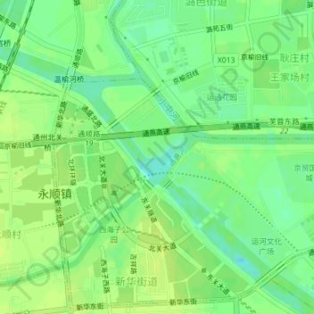 Mapa topográfico 通惠河, altitude, relevo