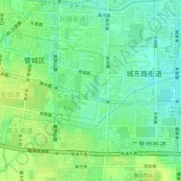 Mapa topográfico 郑州文庙, altitude, relevo