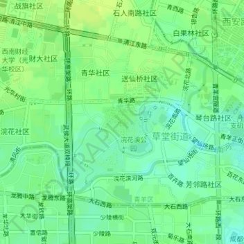 Mapa topográfico 杜甫草堂, altitude, relevo