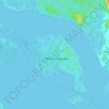 Mapa topográfico Ilha Comprida, altitude, relevo