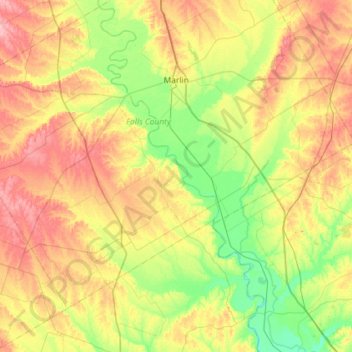 Mapa topográfico Brazos River, altitude, relevo