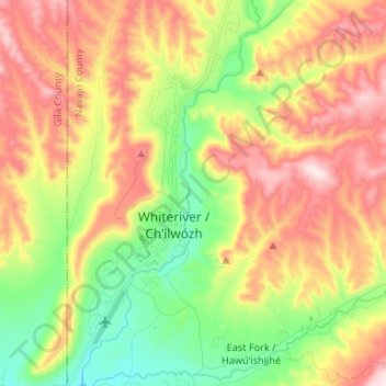 Mapa topográfico Whiteriver, altitude, relevo
