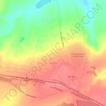 Mapa topográfico Арлюк, altitude, relevo