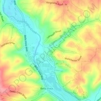 Mapa topográfico Blowing Springs Bike & Fitness Park, altitude, relevo