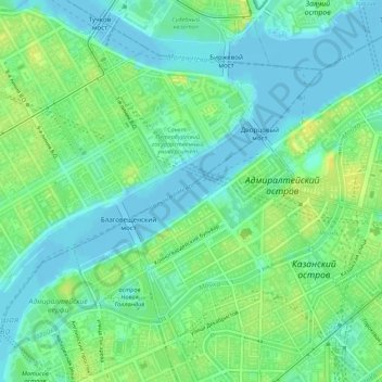 Mapa topográfico Great Neva, altitude, relevo