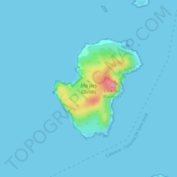 Mapa topográfico Isla Conejera, altitude, relevo