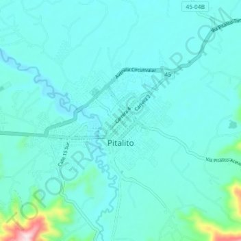 Mapa topográfico Pitalito, altitude, relevo
