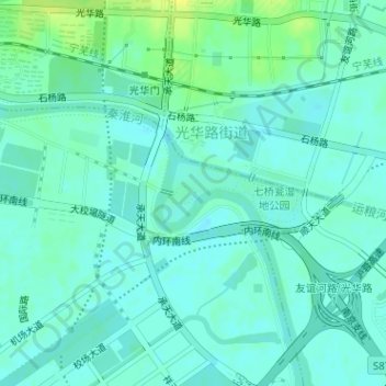 Mapa topográfico 秦淮河, altitude, relevo