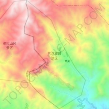 Mapa topográfico 五岳寨风景区, altitude, relevo