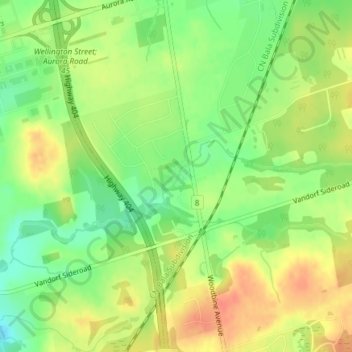 Mapa topográfico Whitchurch-Stouffville Community Park, Vandorf, altitude, relevo