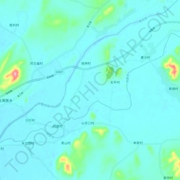 Mapa topográfico 岚崮河, altitude, relevo
