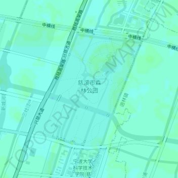 Mapa topográfico 慈溪市森林公园, altitude, relevo